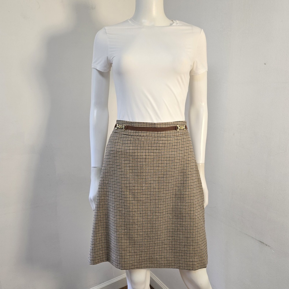 Talbots A-line Houndstooth Skirt Size 12 Lined Gold Toned Hardware Preppy NWT